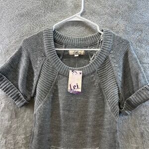 LEI Gray Short Sleeve Chunky Knit Tunic Sweater Junior M NWT 2010s Y2K Grunge